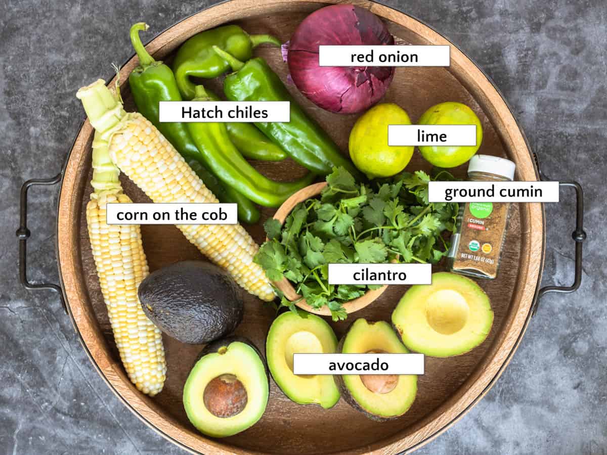 picture of ingredients for roasted Hatch chile guacamole