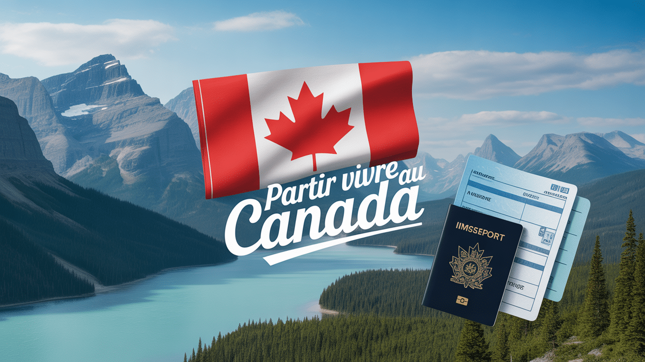 Panorama canadien avec passeport et documents immigration