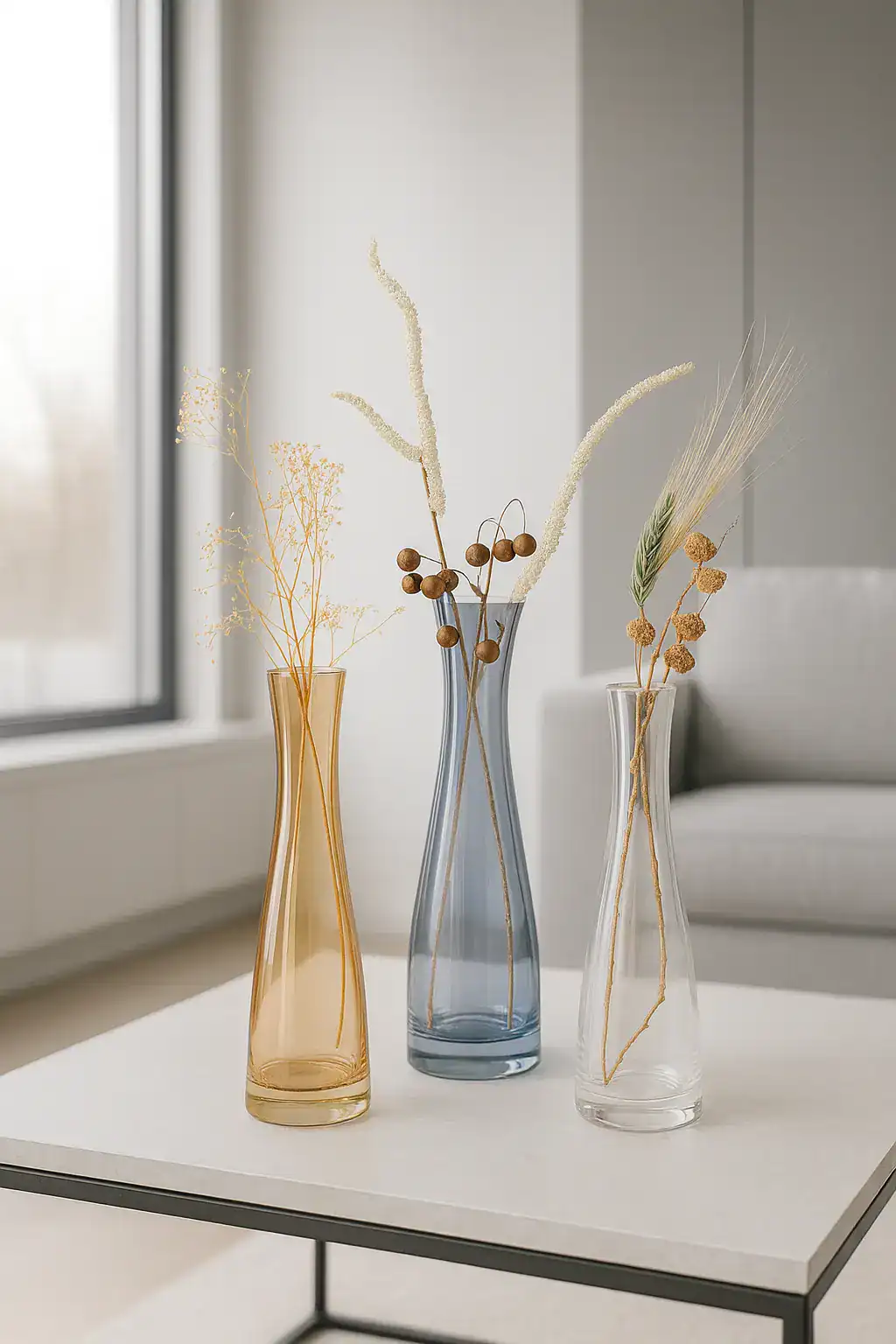 אגרטלים מעוצבים זהב שחור מקריסטל עם פרחים יבשים, לקישוט מודרני ואלגנטי.