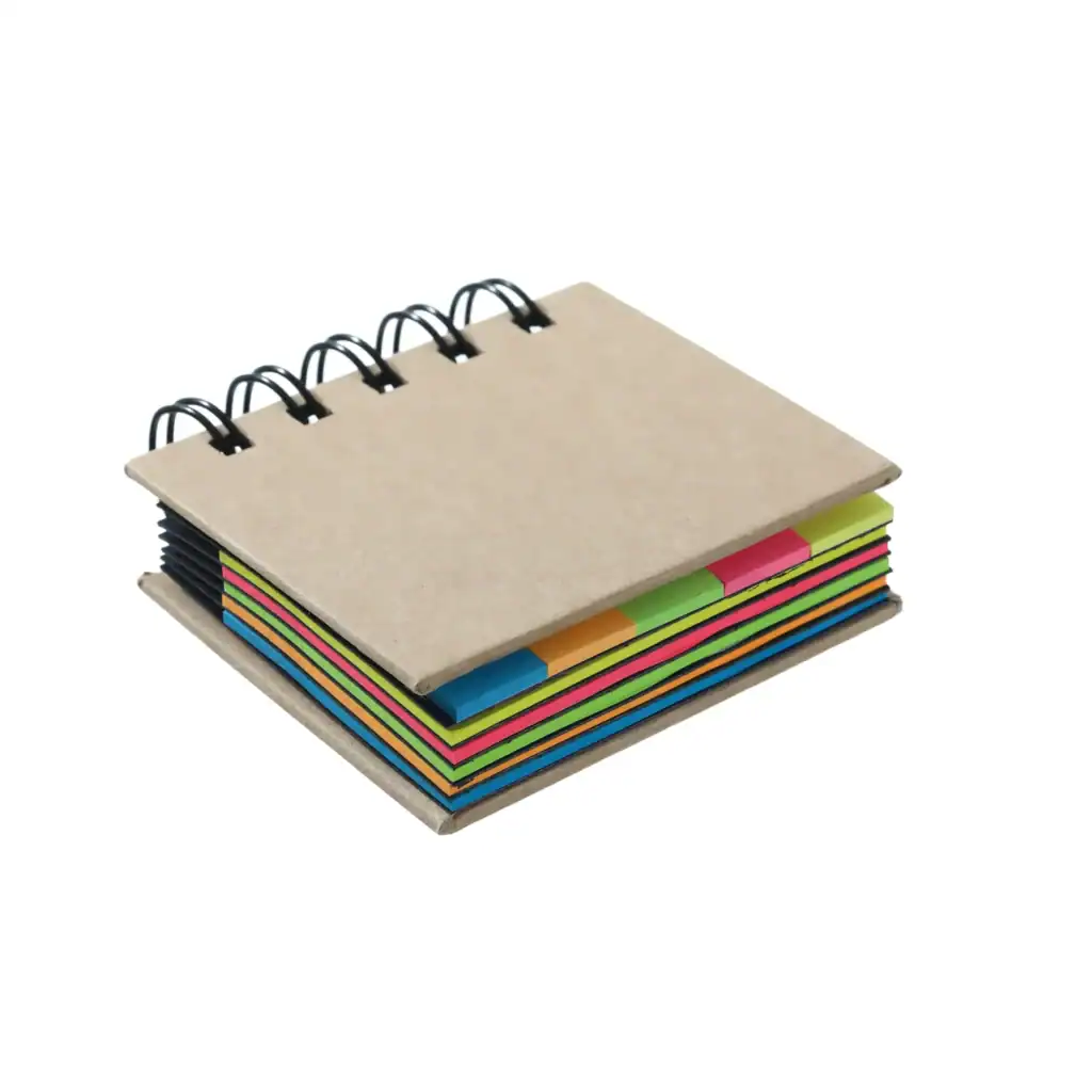 מחברת ספירלה צבעונית עם דפי פתקאות לשימוש משרדי ולימודי.