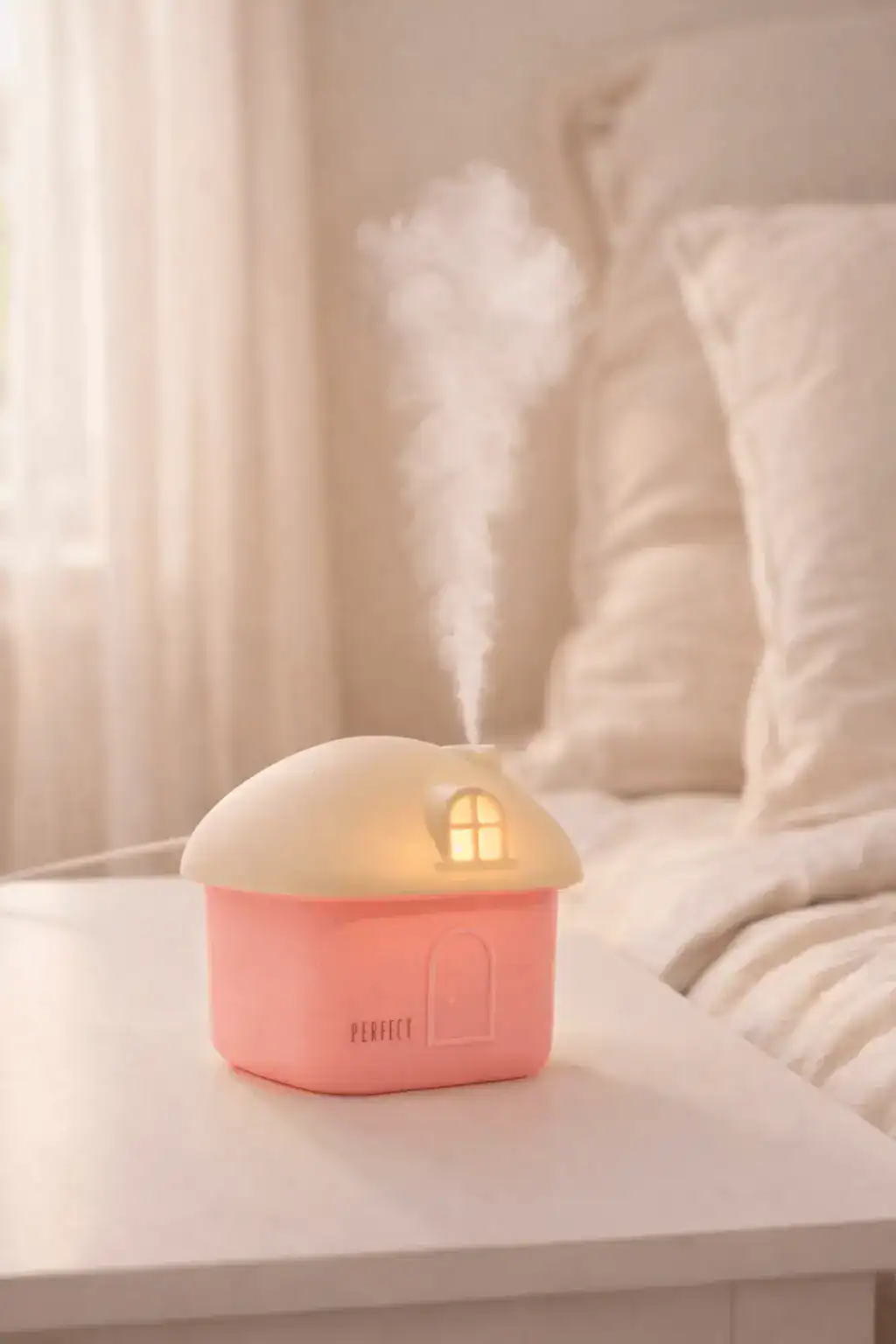 מפזר אדים מעוצב לבית עם תאורה רכה.