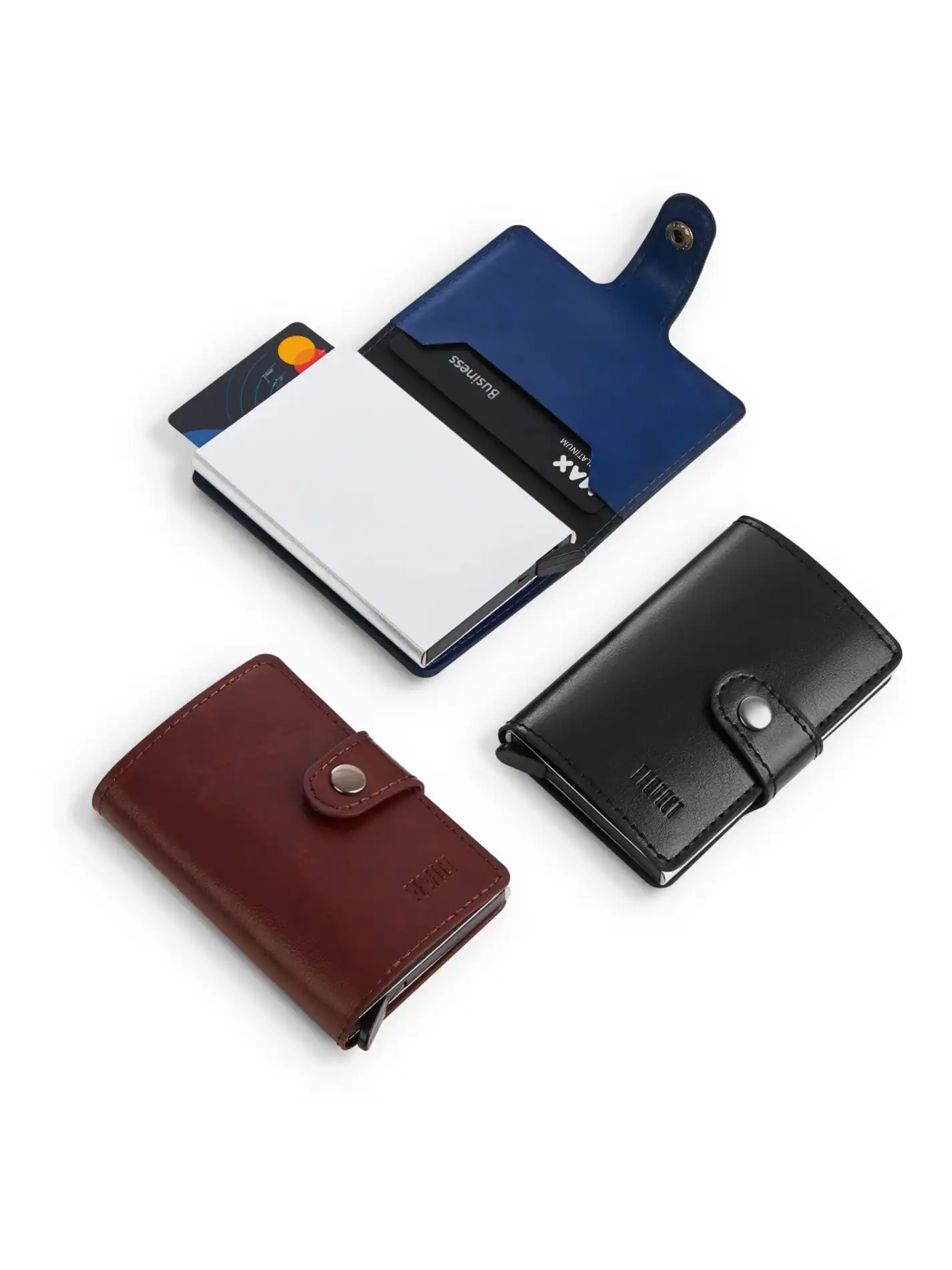 תמונה של ארנק עור לכרטיסים עם תאים לאחסון כרטיסי אשראי ומזומן.