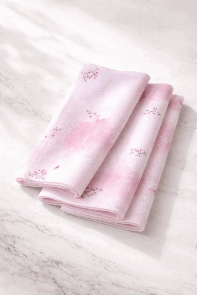 מפיות פלורל ורודות עם עיצוב פרחוני עדין לאירועים.