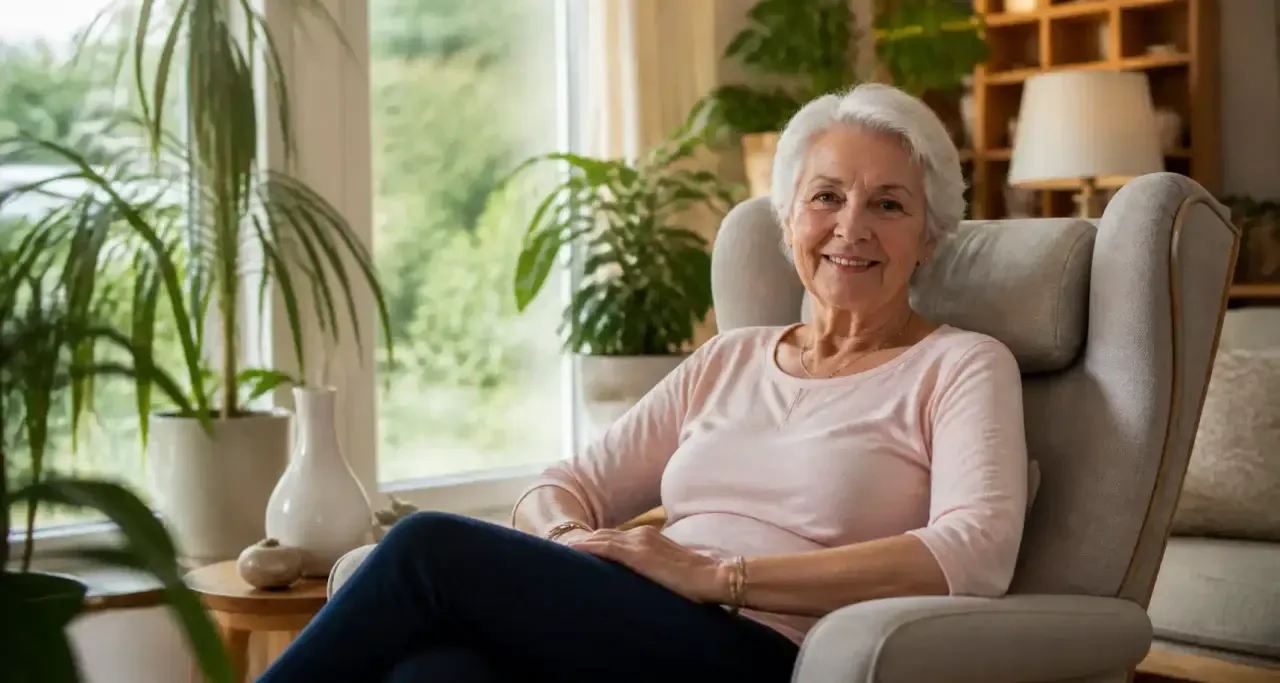 Salon lumineux aménagé pour préserver l'autonomie d'un senior à domicile