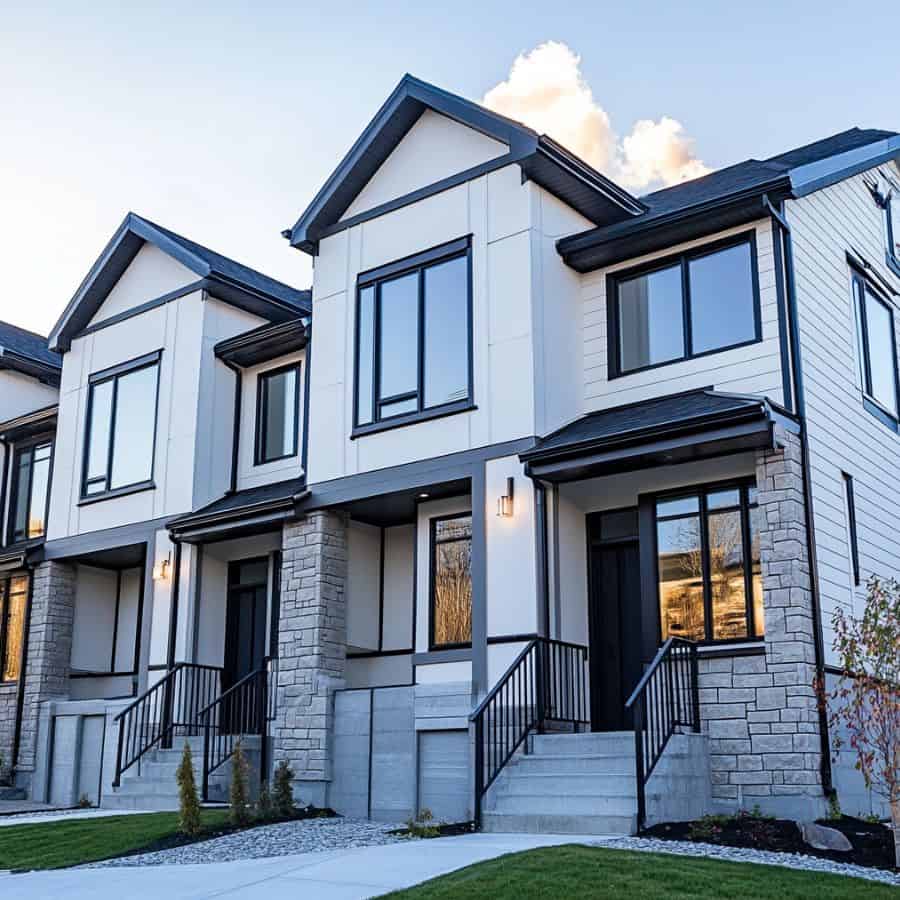 Modern edmonton new construction home with white exterior