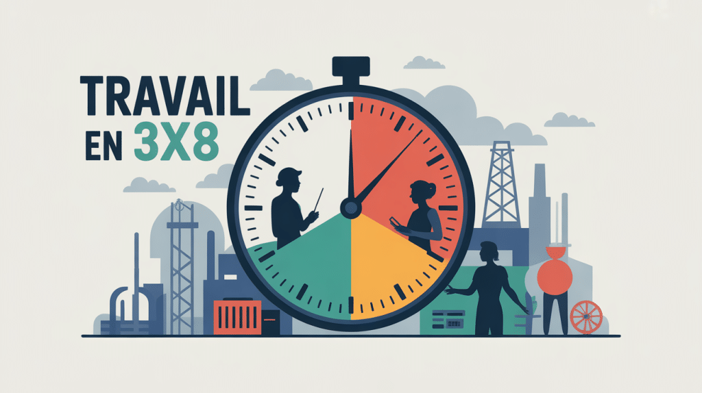 Illustration 3x8 travail horloge équipes relais