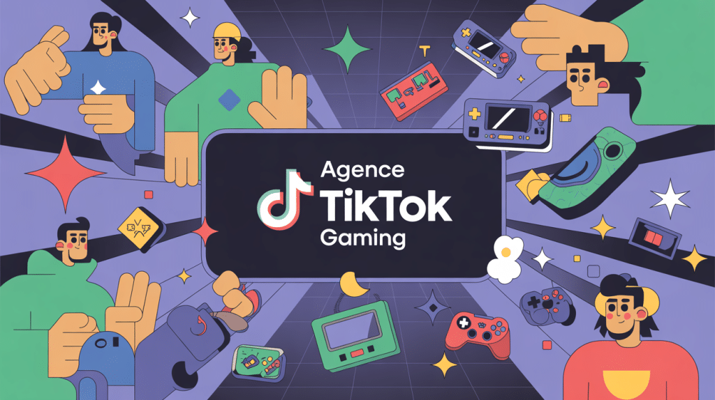 illustration agence tiktok gaming dynamique jeu video