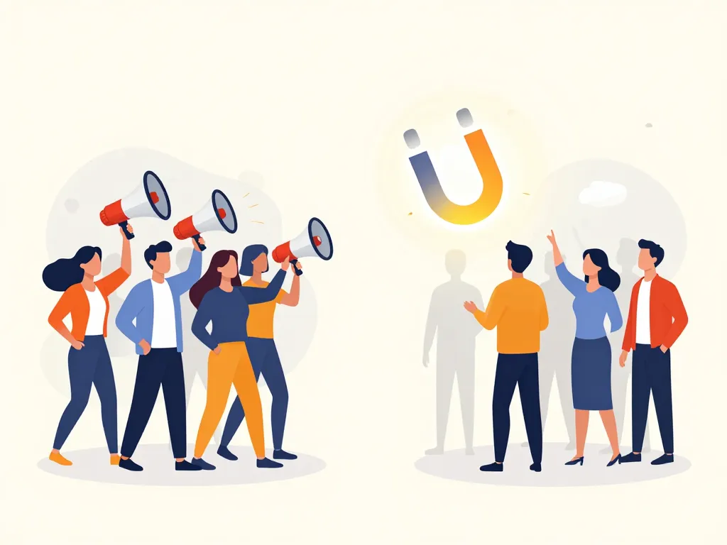inward marketing comparaison inbound outbound vectoriel