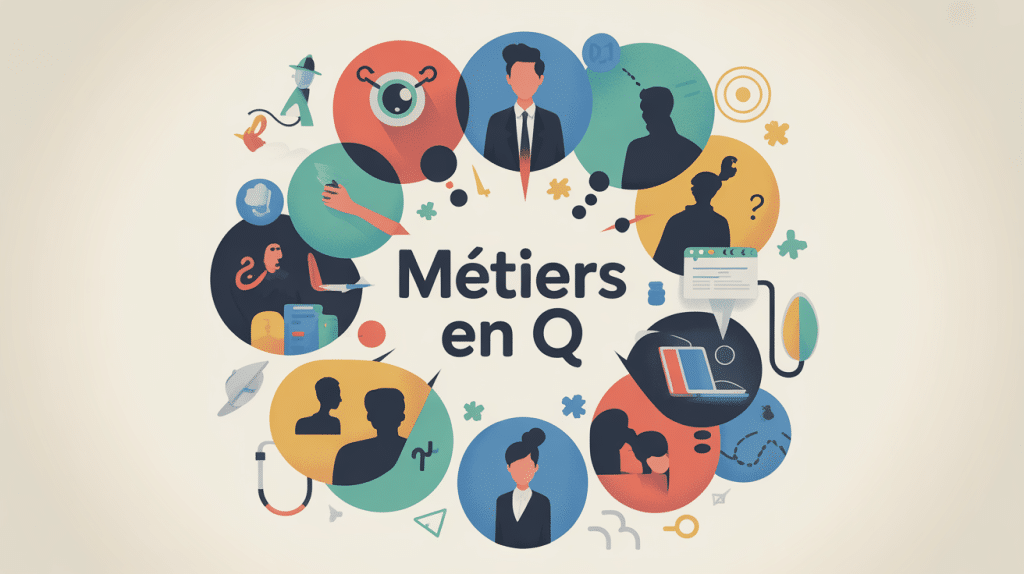 Illustration métiers en q liste oulala, point d’interrogation et curiosité web