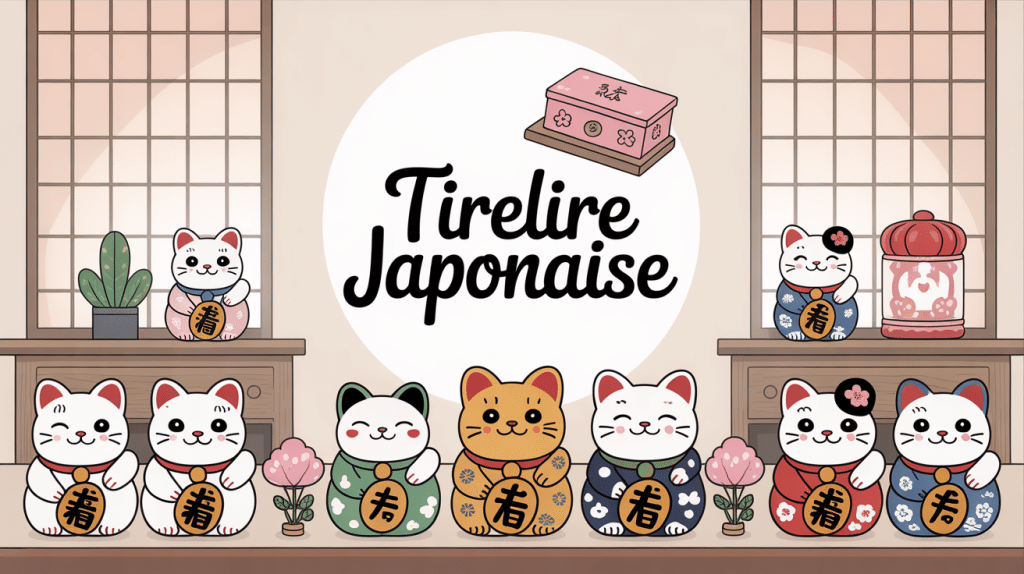 Illustration tirelire japonaise maneki-neko kawaii artisanat