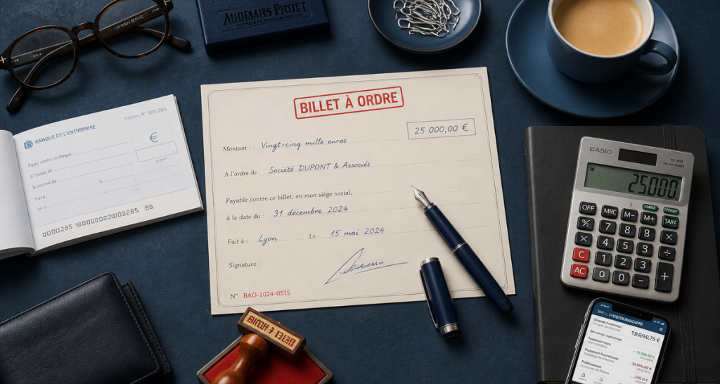 billet à ordre sur bureau avec stylo et accessoires