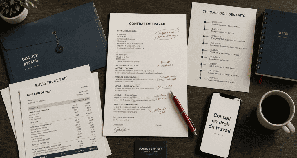 conseil droit travail table documents