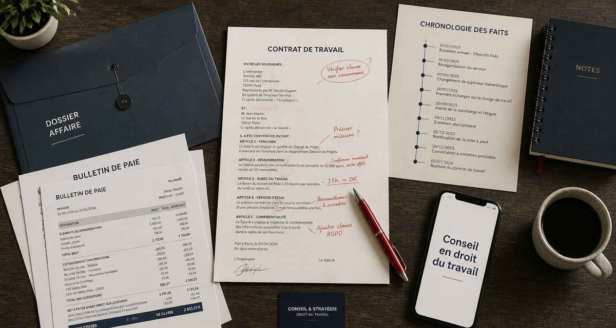 conseil droit travail table documents