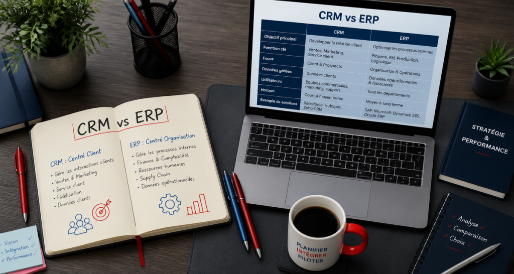 crm versus erp comparatif carnet et ordinateur
