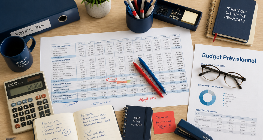 exemple budget prévisionnel sur bureau avec tableau excel