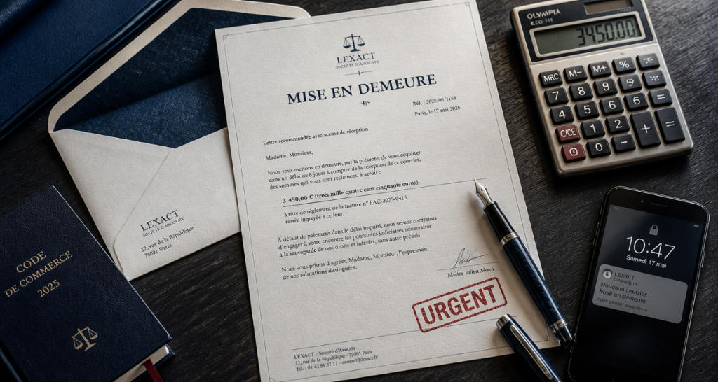 mise en demeure facture impayée sur bureau