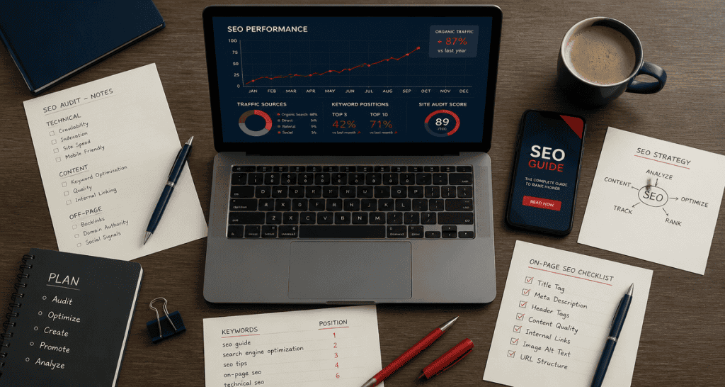 seo guide sur bureau moderne organisé