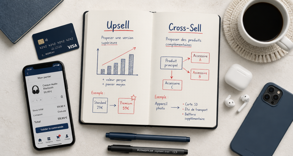 upsell cross sell bureau ecommerce carnet graphique
