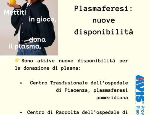 DONAZIONE DI PLASMA: NUOVE DISPONIBILITA’
