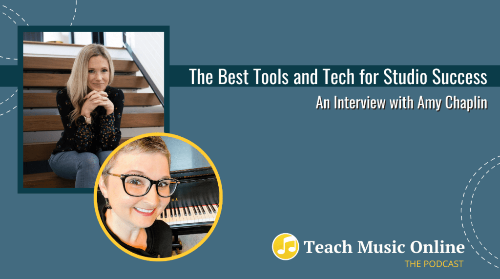 Podcast thumbnail with text and headshots of Amy and Carley