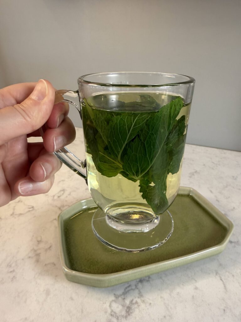 cheers with the glass of mint tea