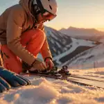 ski de descente réglage fixation neige dorée