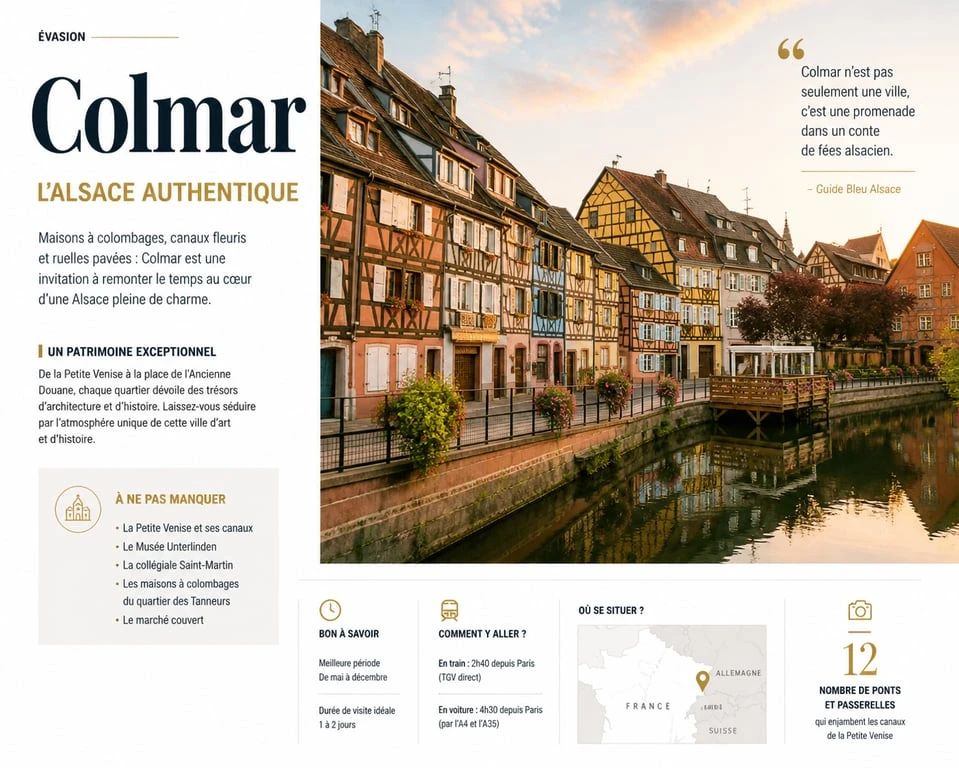 Vue pittoresque d'une ville à visiter en Europe avec ses canaux et son architecture historique