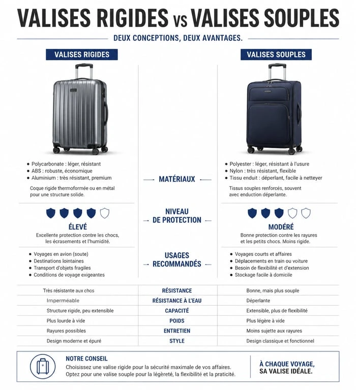 Comparatif technique valise rigide vs souple pour le déstockage de bagages