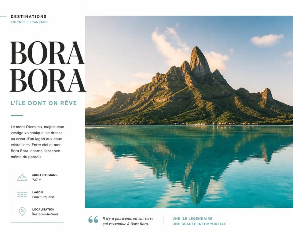 Paysage emblématique de Bora Bora avec le Mont Otemanu et le lagon turquoise