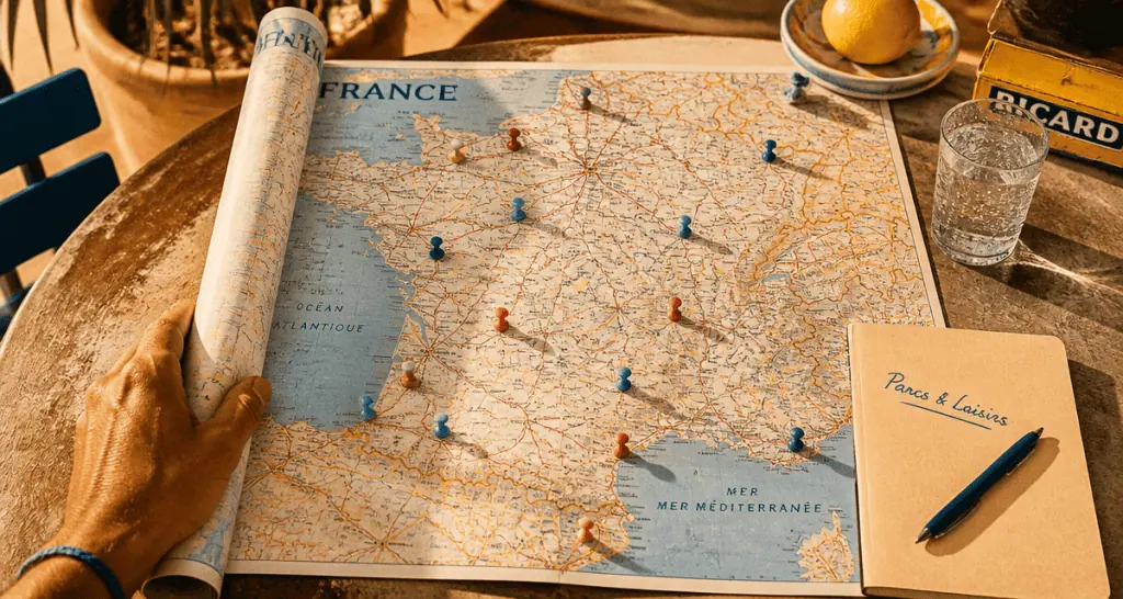 Carte France avec parcs attraction épinglés