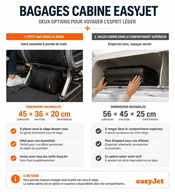 Infographie des dimensions du bagage easyjet en cabine