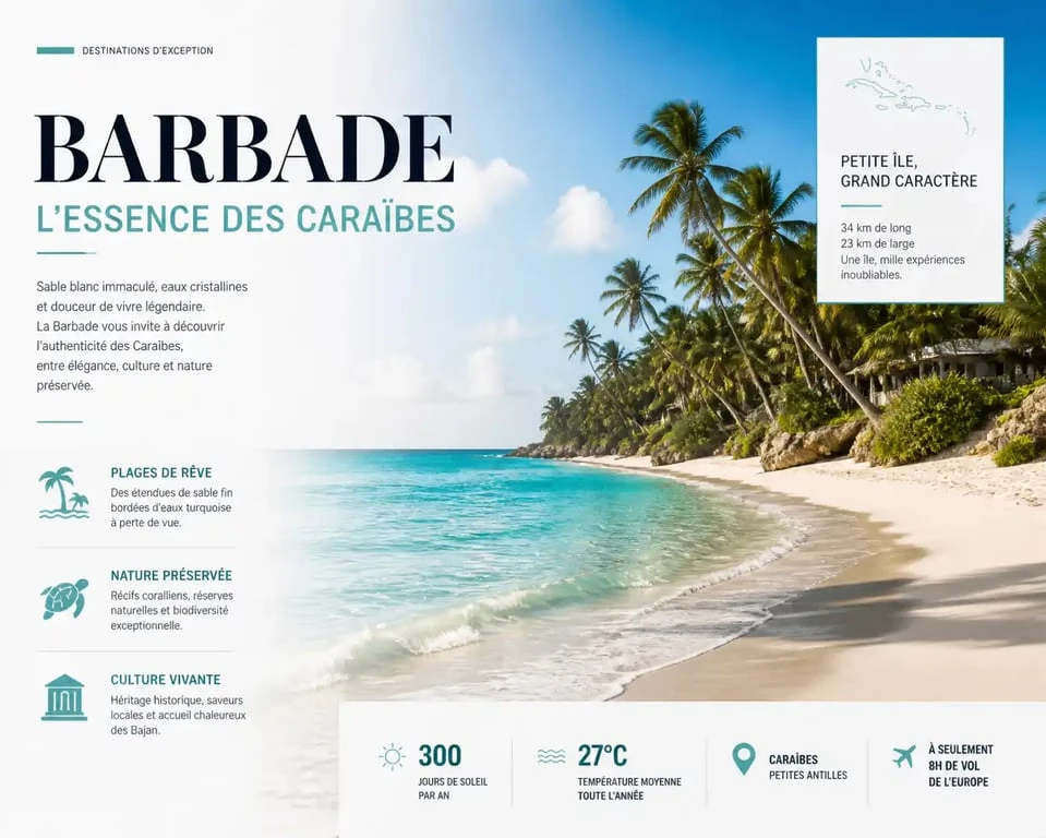Plage paradisiaque à la Barbade avec sable blanc et eau turquoise