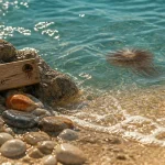 Meduse marron mediterranee sous l’eau en bord de mer