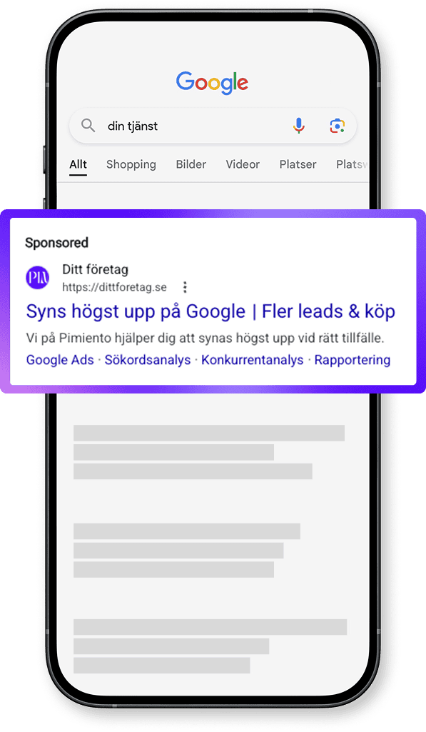 En illustration av att synas högst upp i det organiska sökresultatet på Google med hjälp av Pimientos SEO tjänster