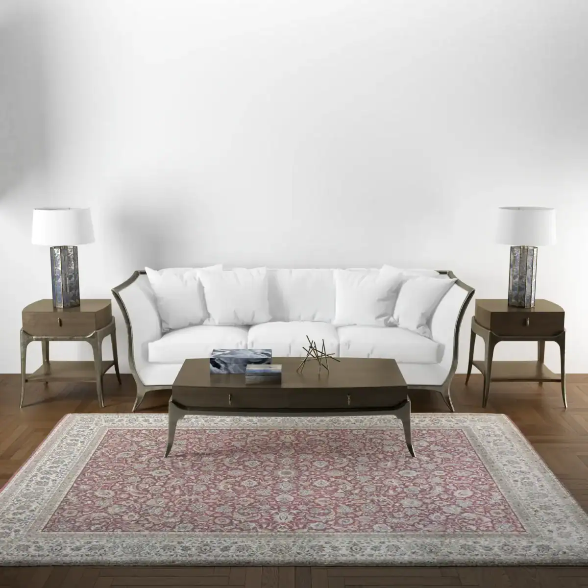 9 x 12 New Kashan India Wool Area Rug in Living Room - pineville rug gallery - charlotte nc