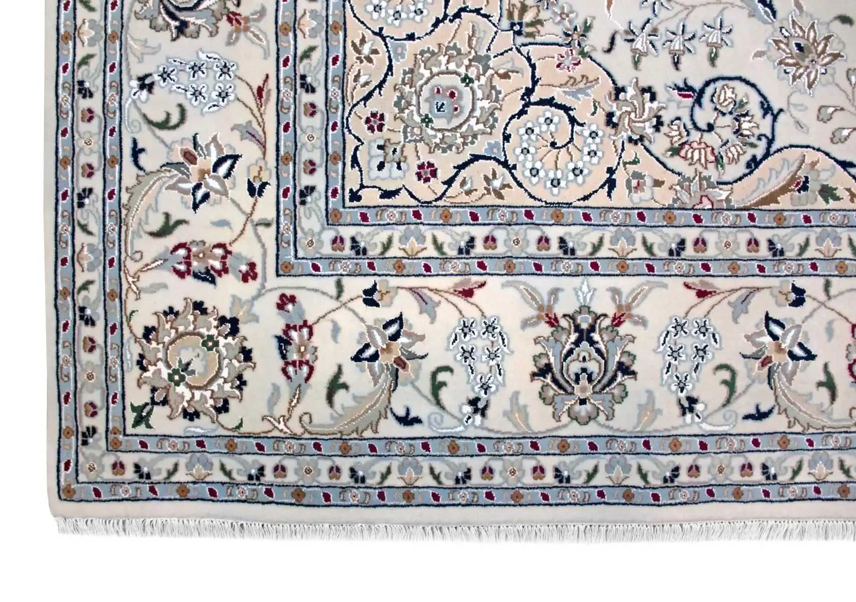 9 x 12 New Nain India Wool-Silk Area Rug Border Details - pineville rug gallery - charlotte nc