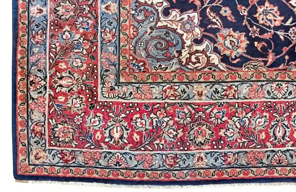 8 x 11 Vintage Sarouk Persian Wool Area Rug Border Details - pineville rug gallery - charlotte nc