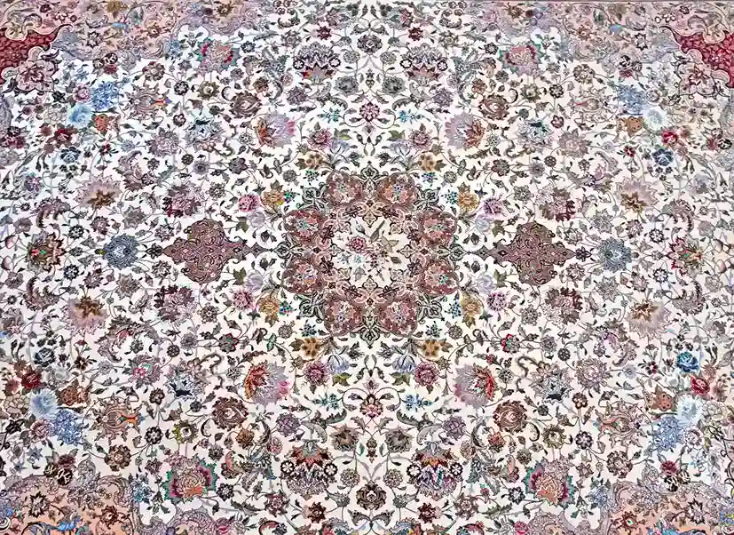 9 x 12 New Tabriz Iran Wool-Silk Area Rug Design Details - pineville rug gallery - charlotte nc