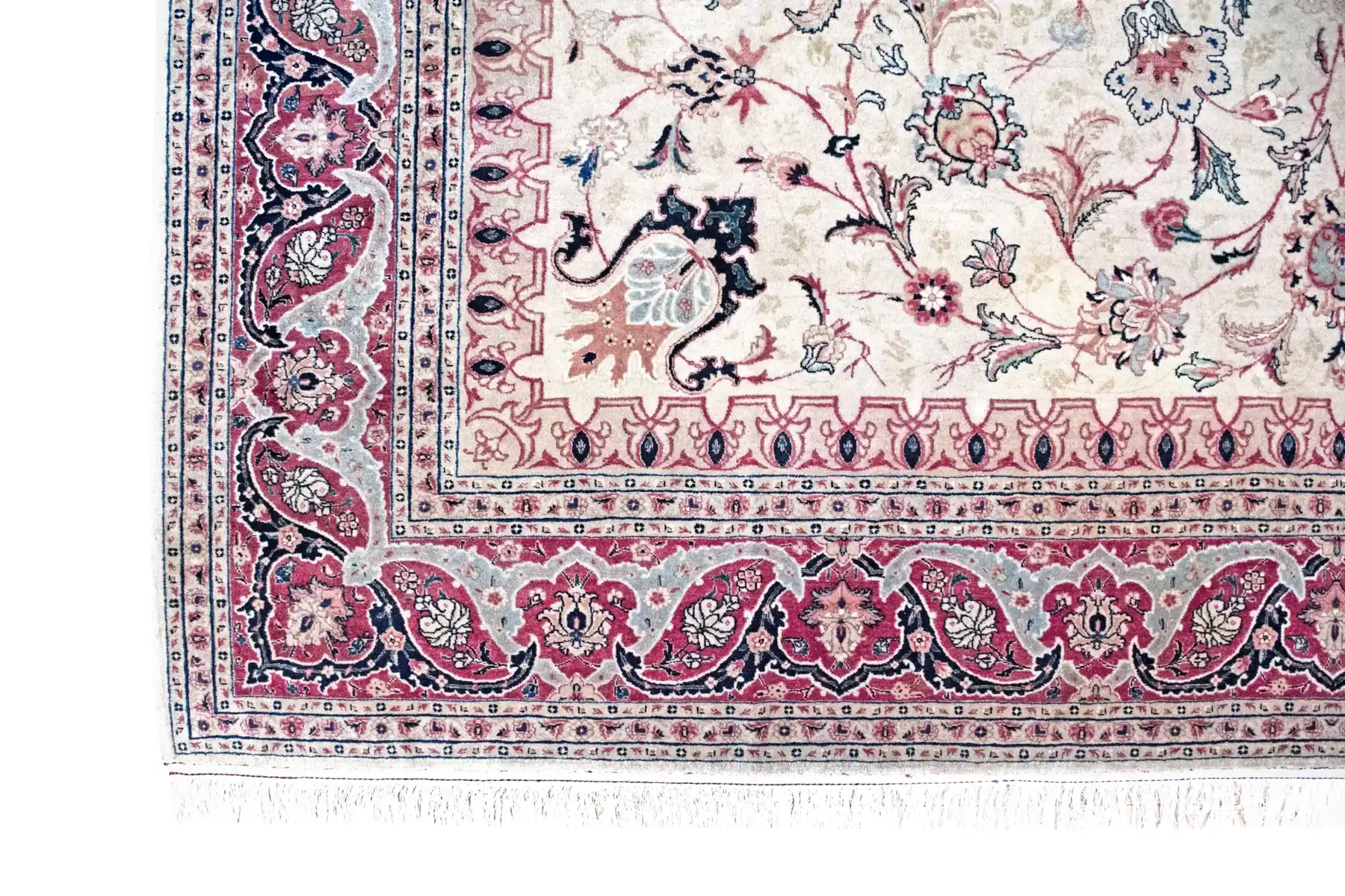 8 x 11 Old Tabriz Persian Wool Silk Area Rug Border Details- pineville rug gallery - charlotte nc
