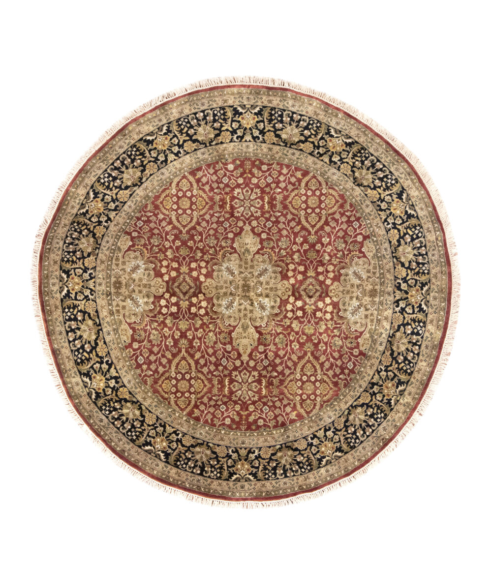 7 x 7 Round Indo-Kashan, In Classic Red