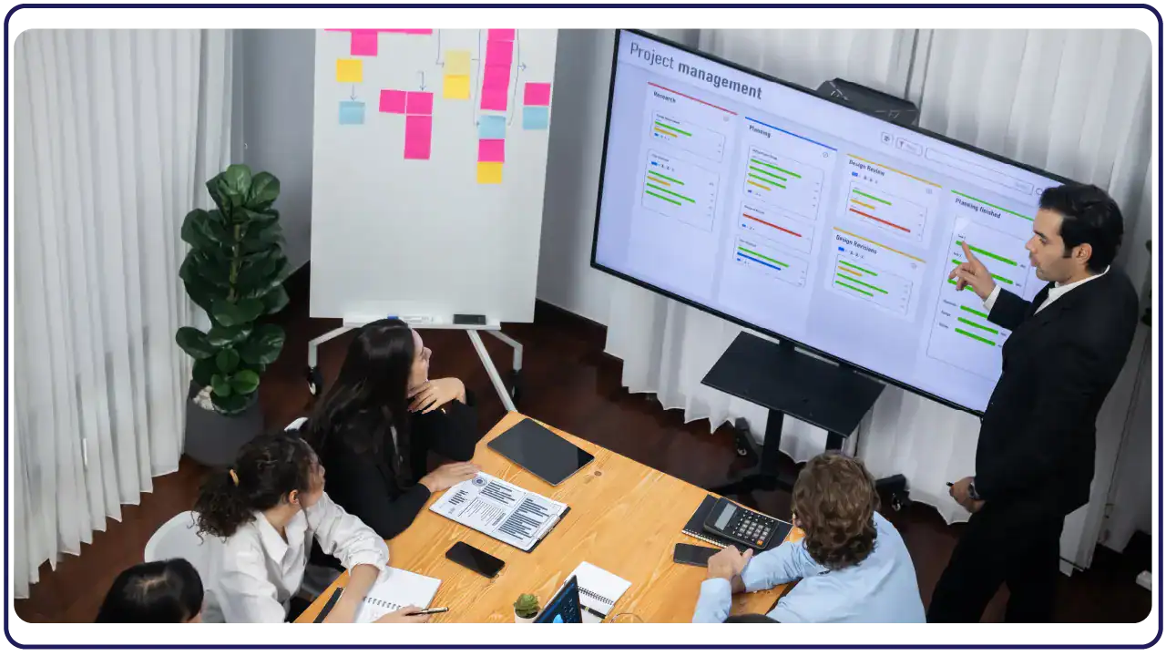 A man presenting a presentation to team members - Software Company Registration in Bahrain