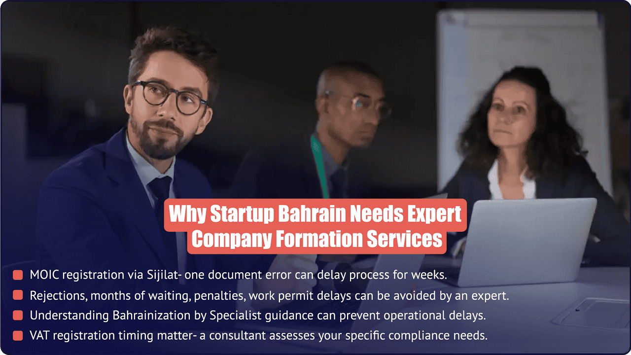 Best Startup Consultancy Provider in Bahrain: Your Complete 2025 Guide 1 Why startups in Bahrain need expert company formation services — MOIC registration, Bahrainization, VAT timing, and work permits explained