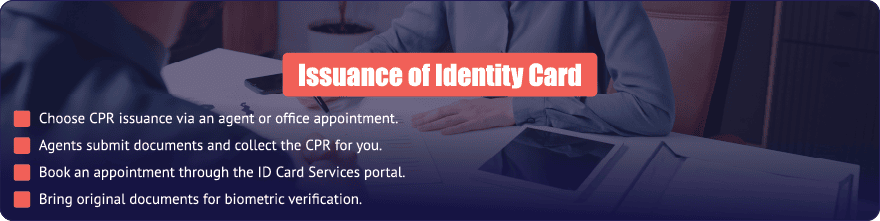 Foreign investor completing CPR identity card issuance in Bahrain through an agent or CPR office appointment.