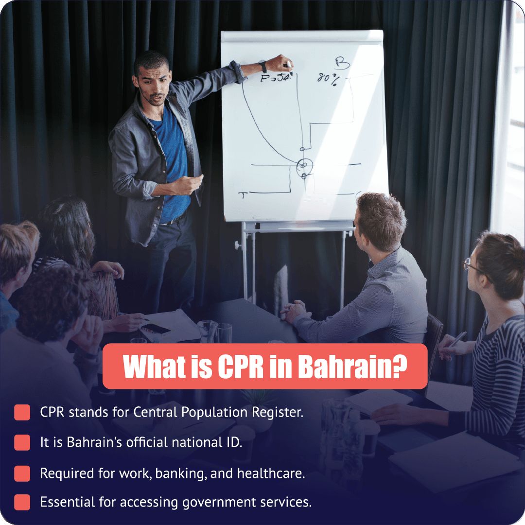 Foreign investors learning what a CPR card is and why it is required for business and government services in Bahrain.