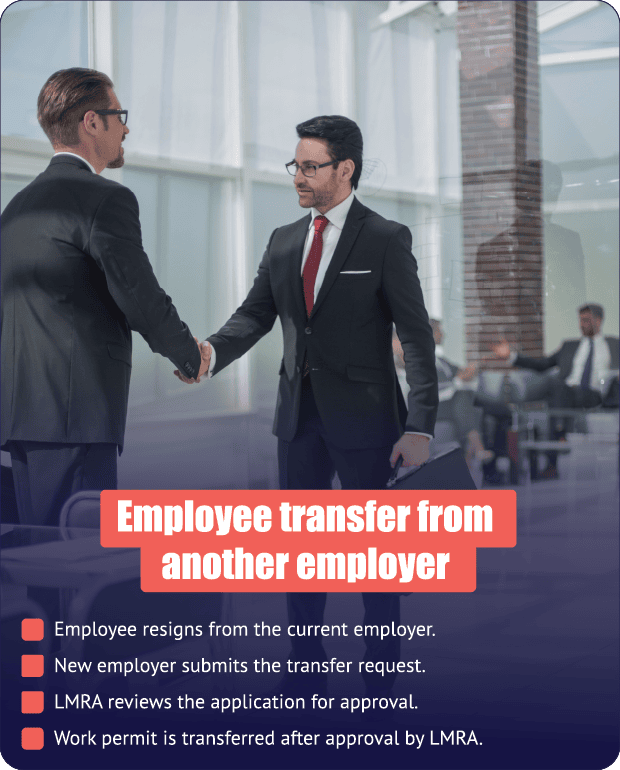 Work permit transfer process for a foreign employee moving to a new employer in Bahrain through LMRA.