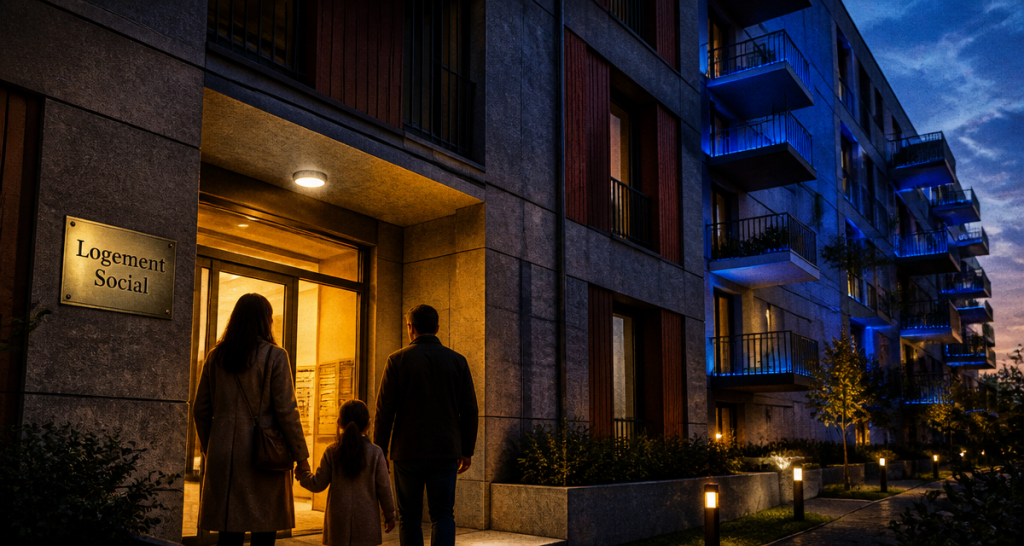 qu est ce qu un logement social immeuble moderne au crépuscule