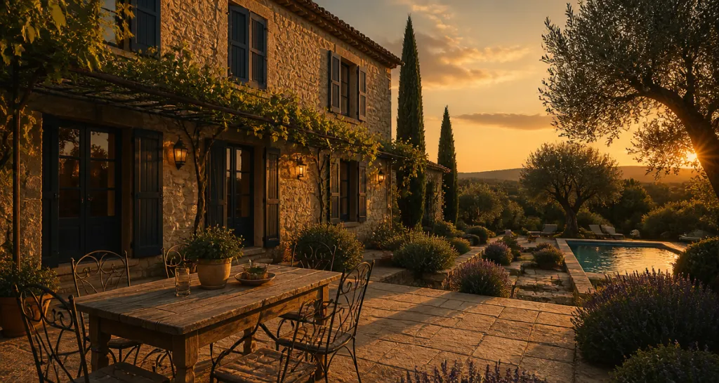 Maison provencale en pierre avec jardin et piscine