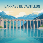 vue globale barrage de Castillon lac et montagnes Verdon