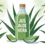 bouteille jus aloe vera entourée feuilles bienfait