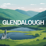Glendalough comté de Wicklow Irlande, vallée avec lacs et ruines monastiques